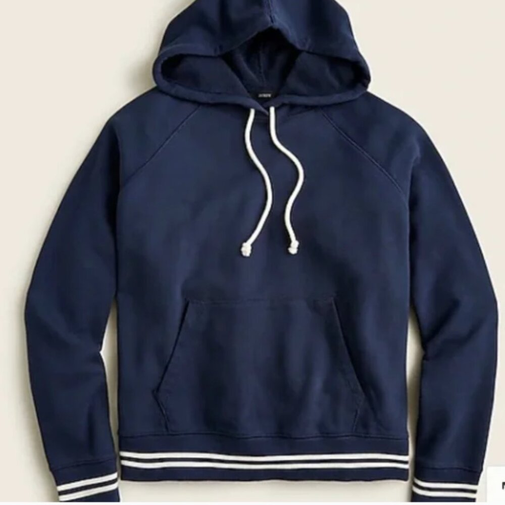J. Crew University Terry Hoodie Striped Cuffs